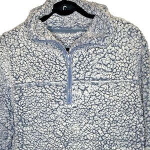 ZENANA OUTFITTERS 1/4 Zip Sherpa Fleece Pullover Mock Sweatshirt Womens L Blue